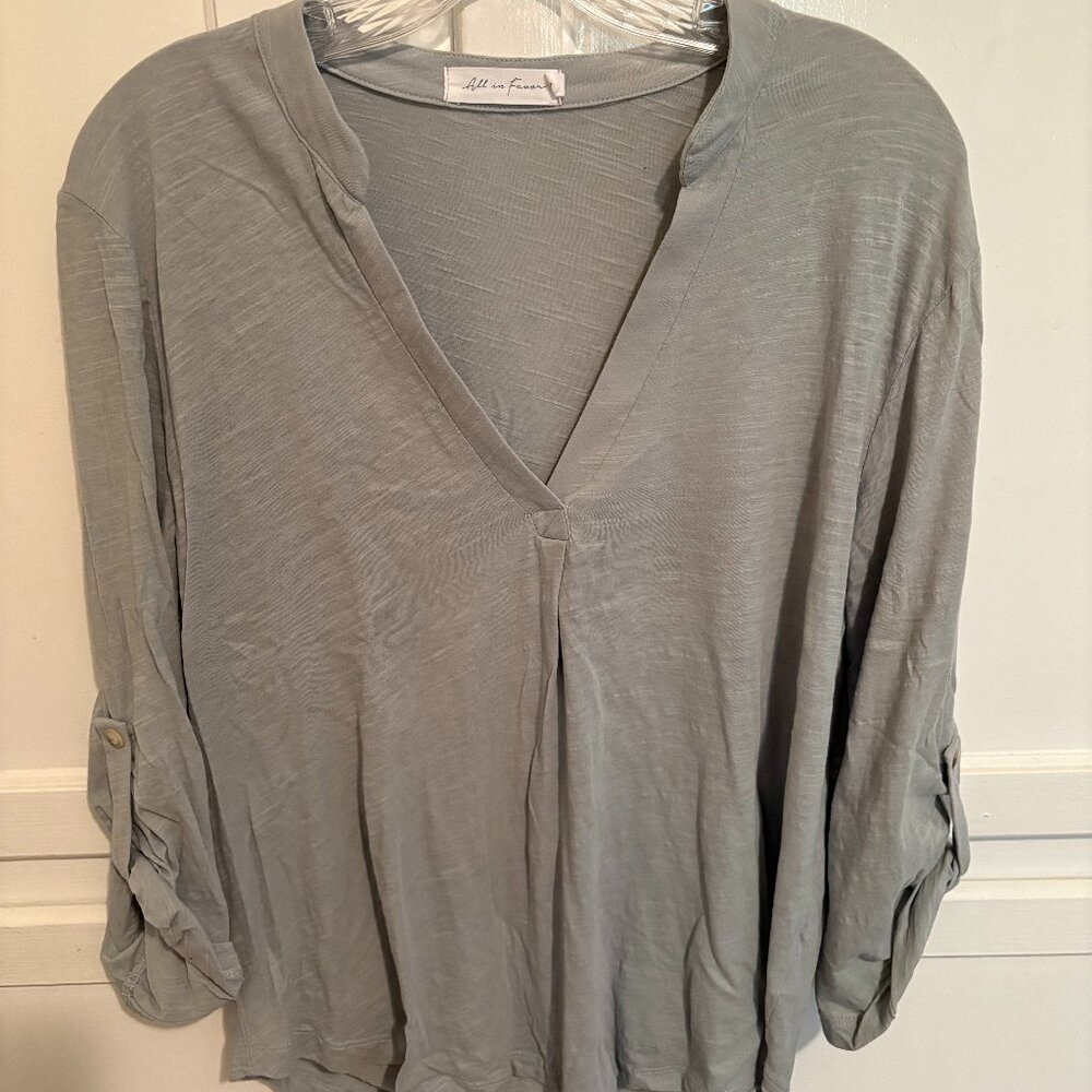 Small All In Favor Grey, Roll-Sleeve Blouse